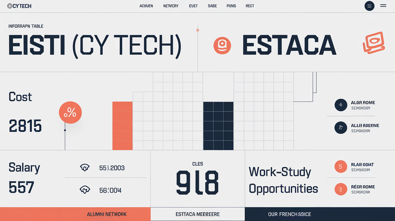 Tableau comparatif entre EISTI et ESTACA : coût, salaire, réseau et alternance.
