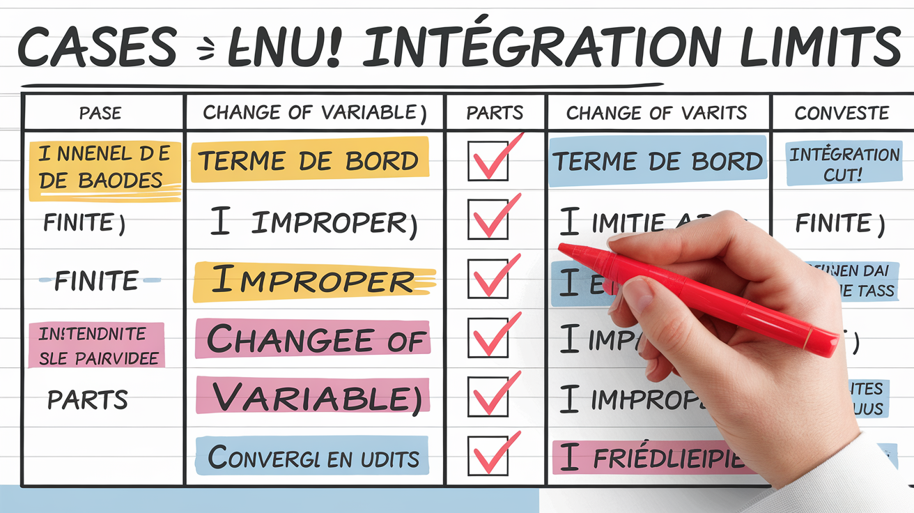 Tableau comparatif manuscrit bornes intégration par parties condition convergence