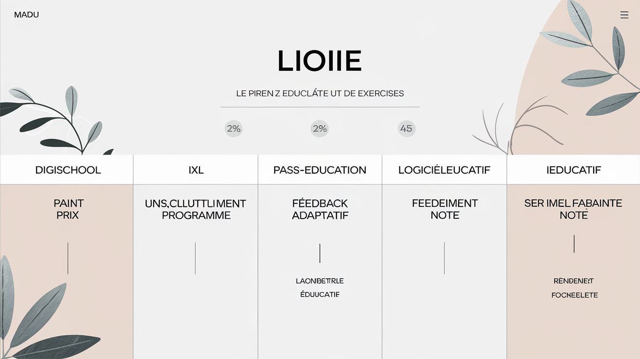 Tableau comparatif plateformes exercices CM1 Digischool IXL Pass-Education LogicielEducatif iEducatif