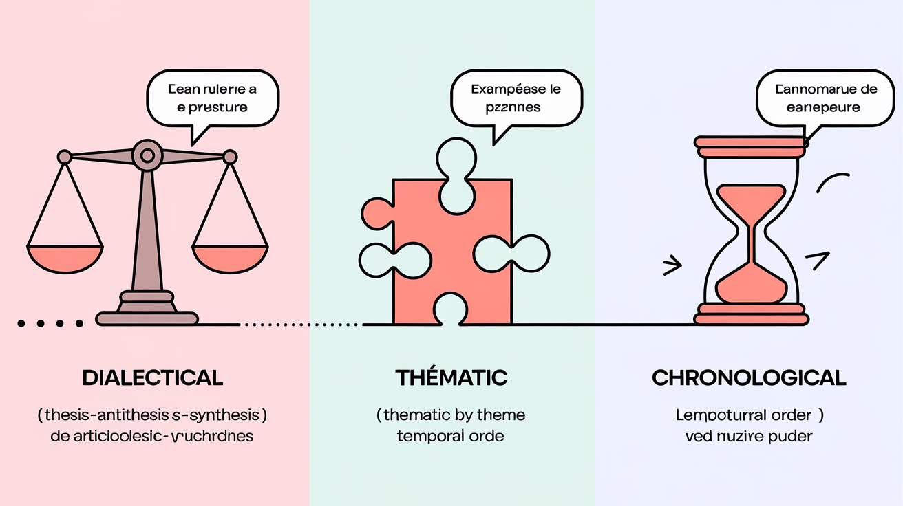 Tableau comparatif des plans dialectique thématique chronologique avec icônes