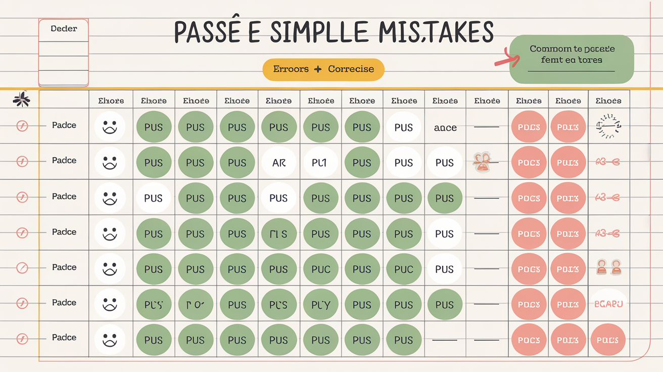 tableau erreurs fréquentes passé simple smiley pastille verte rouge cahier français micro-exercice