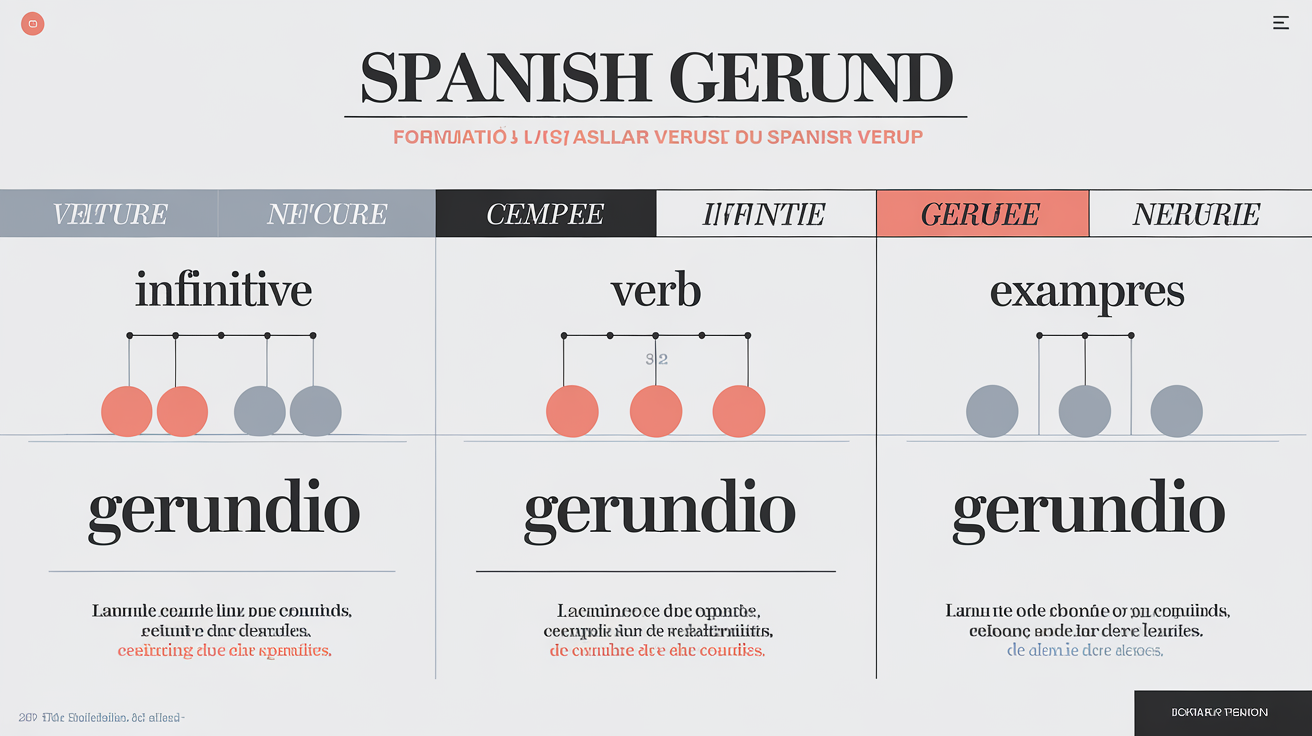 Tableau formation gérondif espagnol régulier -ar -er -ir avec exemples