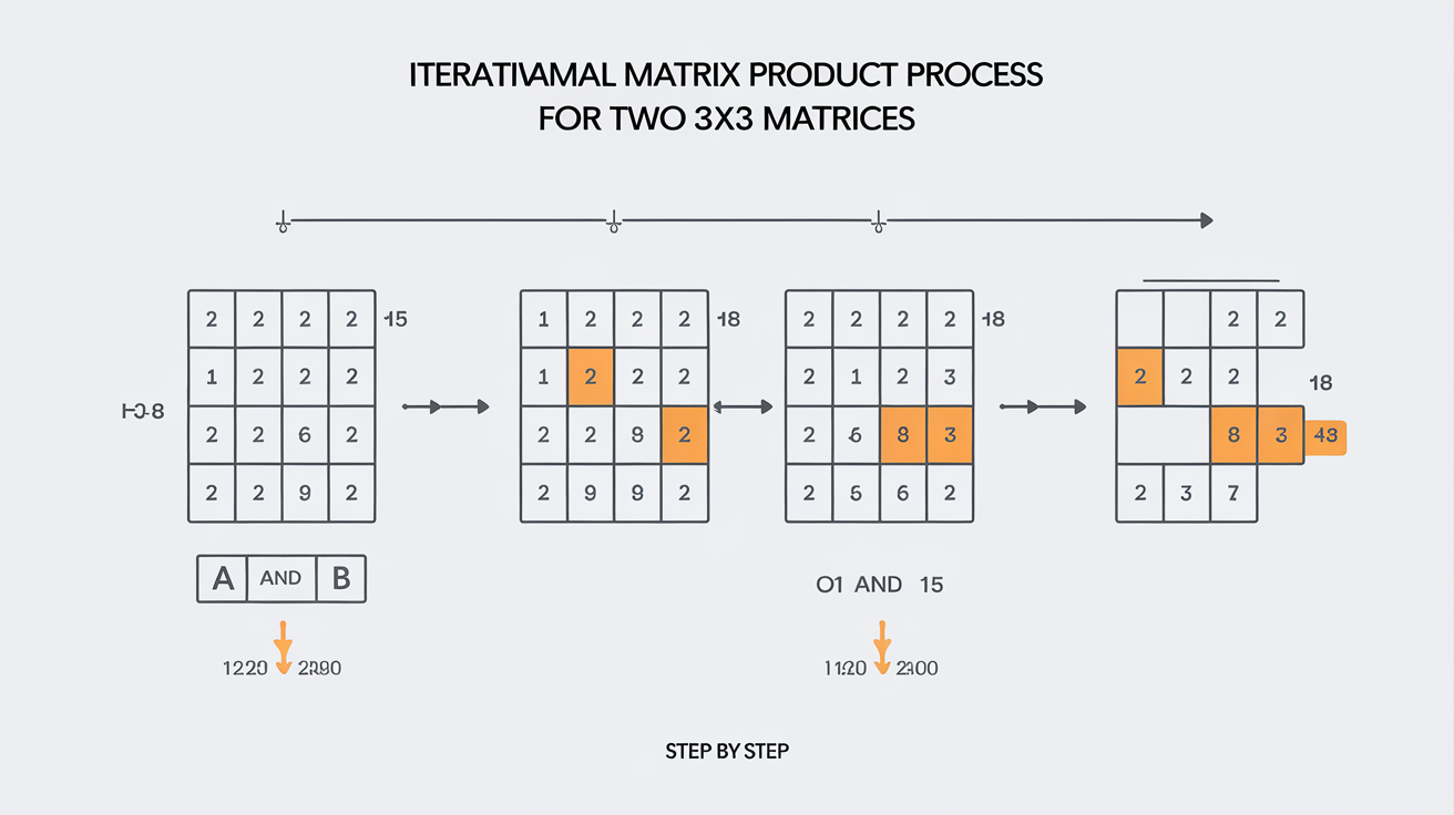 Visuel pas-à-pas du produit matriciel itératif pour une matrice 3×3