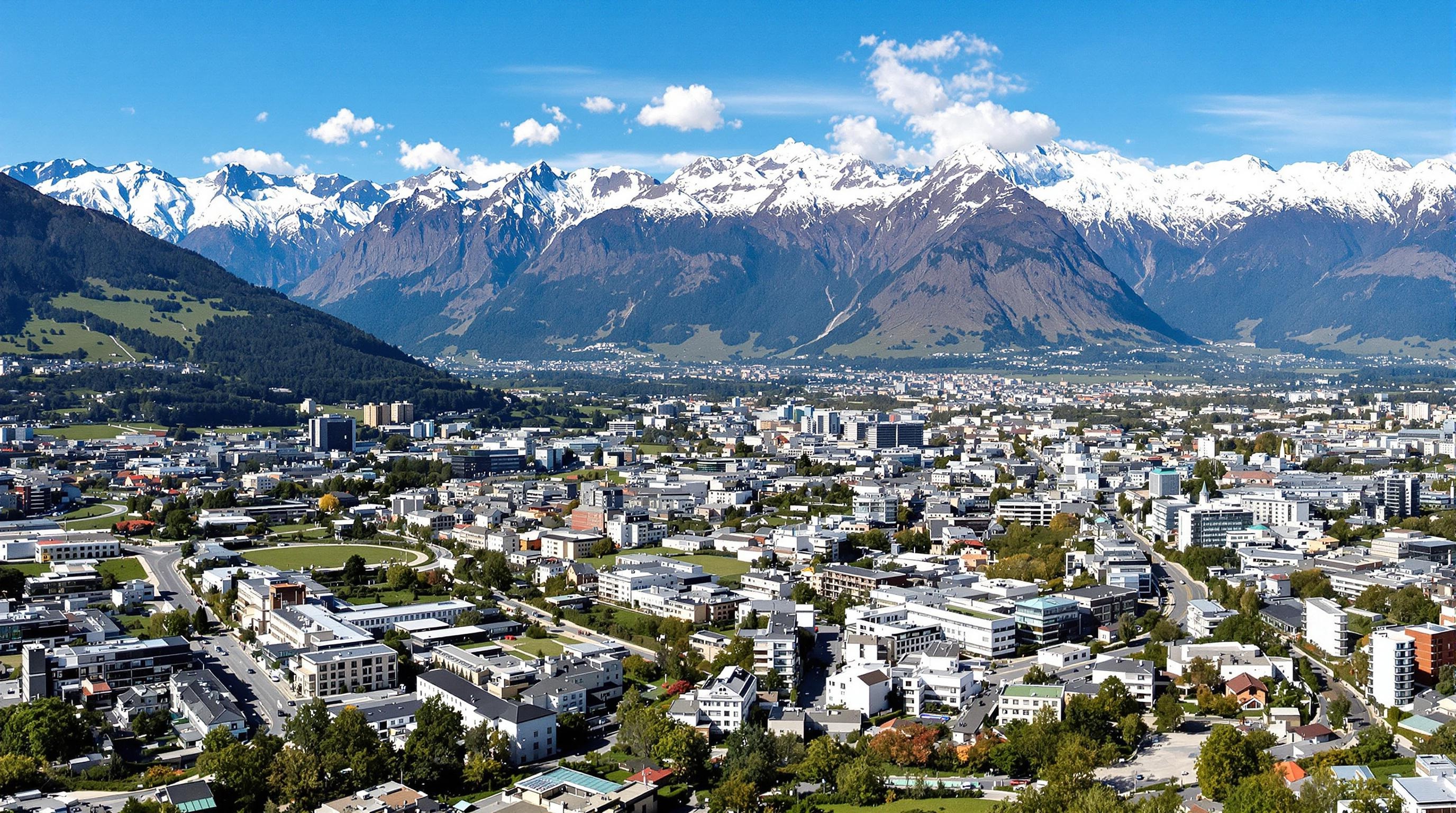 Vue aérienne de Grenoble avec les massifs alpins, rappelant la proximité du ski pour les étudiants de Phelma