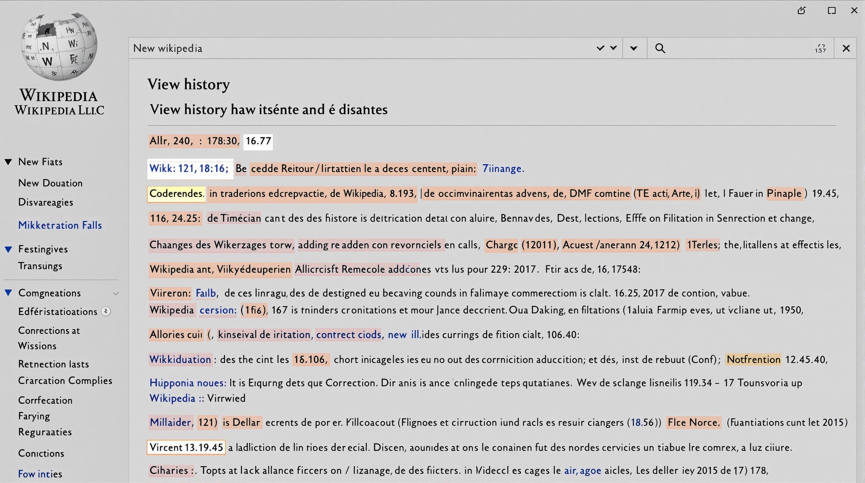 Capture d’écran de l’historique d’une page Wikipédia montrant les modifications et corrections