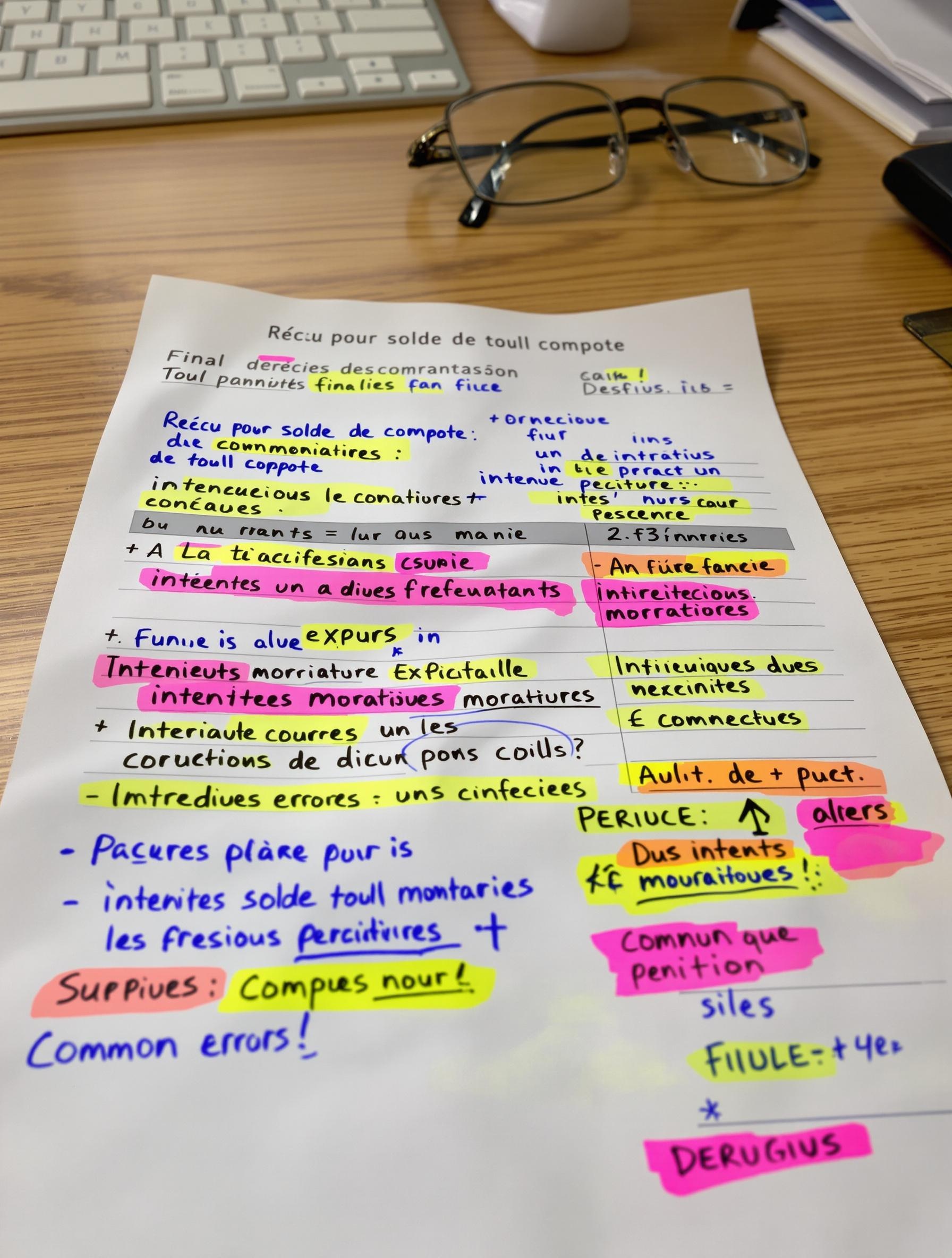 Zoom sur un reçu de solde de tout compte annoté avec stabilo pour les intérêts moratoires